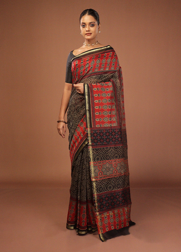 Black Chanderi Silk Saree With Blouse Piece