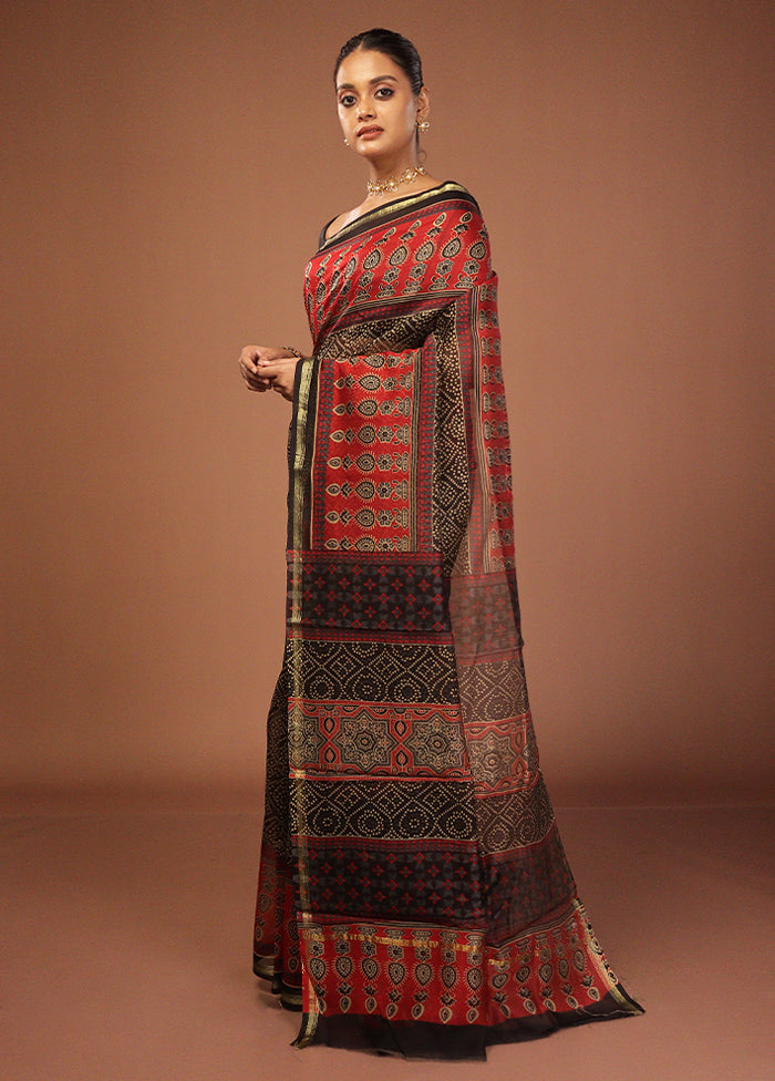 Black Chanderi Silk Saree With Blouse Piece