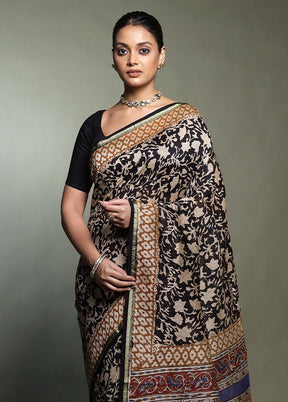 Black Chanderi Cotton Saree With Blouse Piece