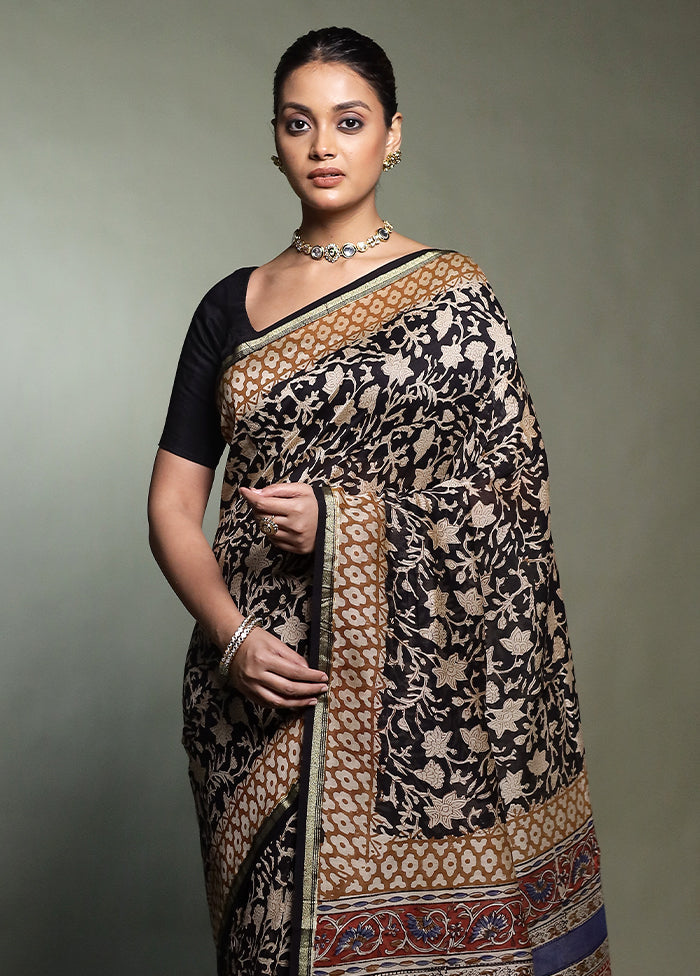 Black Chanderi Cotton Saree With Blouse Piece