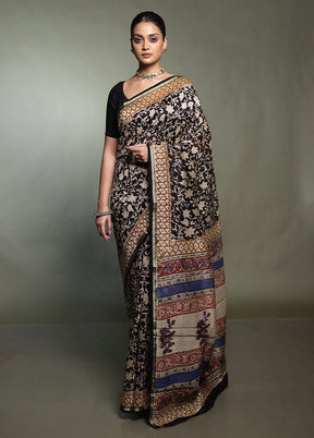 Black Chanderi Cotton Saree With Blouse Piece