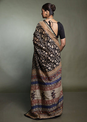 Black Chanderi Cotton Saree With Blouse Piece