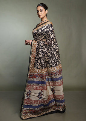 Black Chanderi Cotton Saree With Blouse Piece
