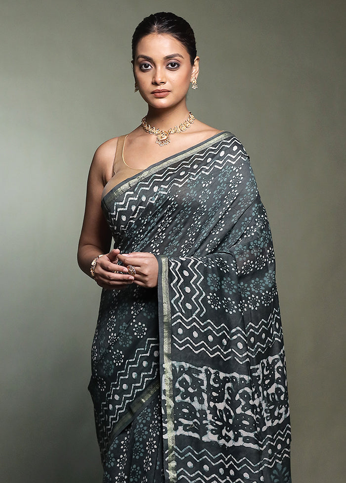 Green Chanderi Cotton Saree With Blouse Piece