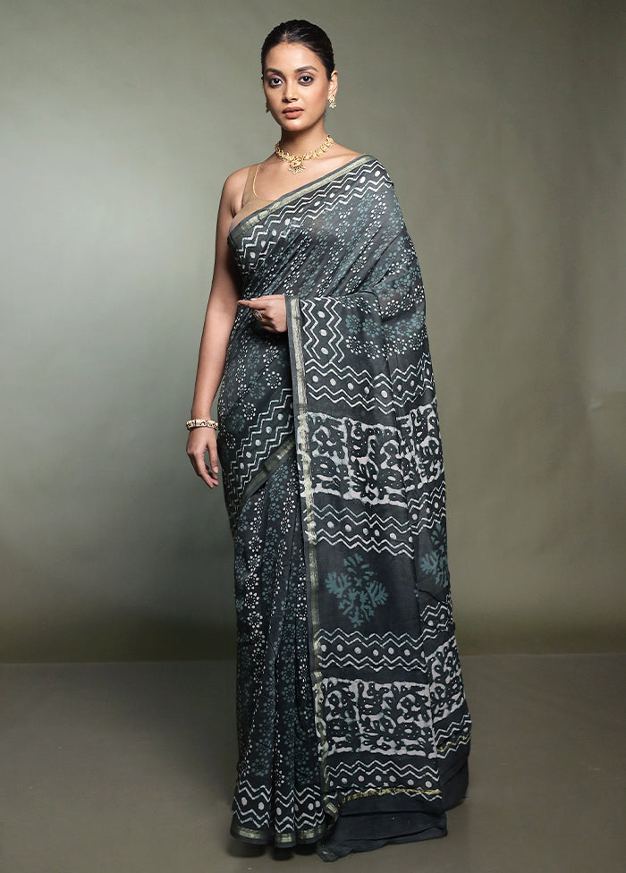 Green Chanderi Cotton Saree With Blouse Piece