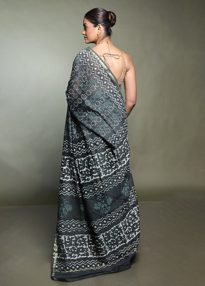 Green Chanderi Cotton Saree With Blouse Piece