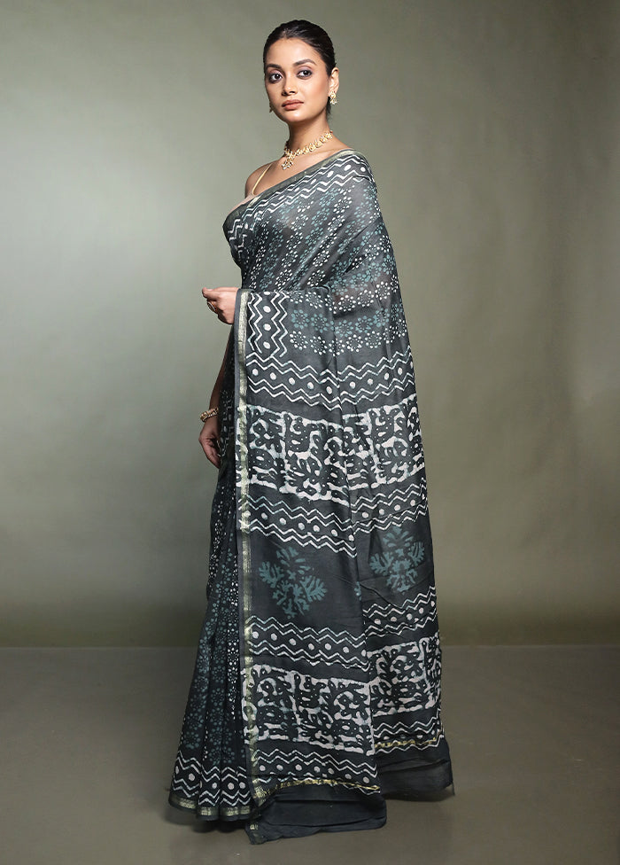 Green Chanderi Cotton Saree With Blouse Piece