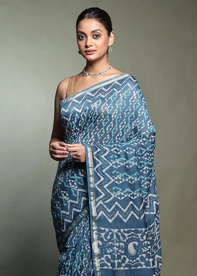 Blue Chanderi Cotton Saree With Blouse Piece