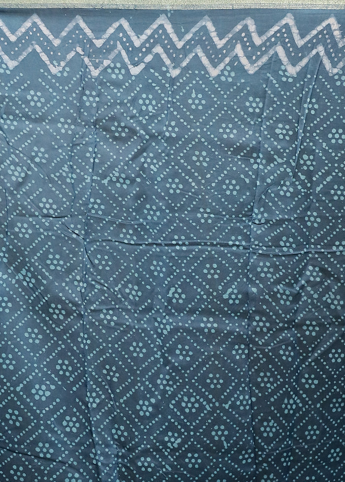 Blue Chanderi Cotton Saree With Blouse Piece