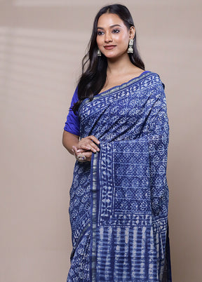 Blue Chanderi Cotton Saree With Blouse Piece