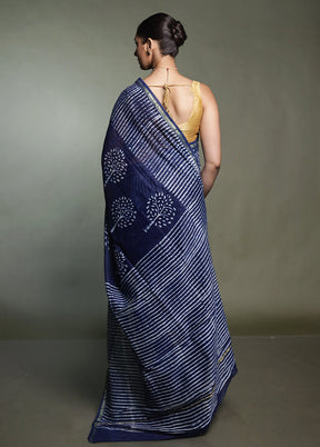 Blue Chanderi Cotton Saree With Blouse Piece