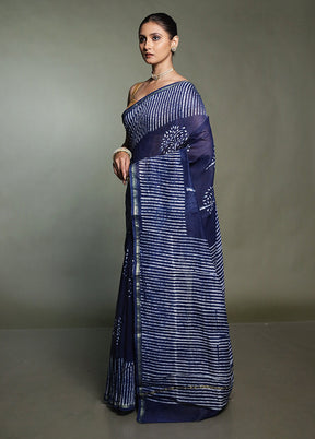Blue Chanderi Cotton Saree With Blouse Piece