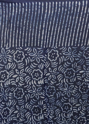 Blue Chanderi Cotton Saree With Blouse Piece