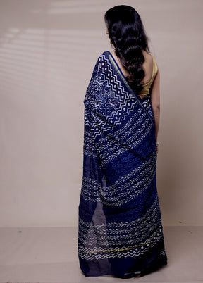 Blue Chanderi Cotton Saree With Blouse Piece