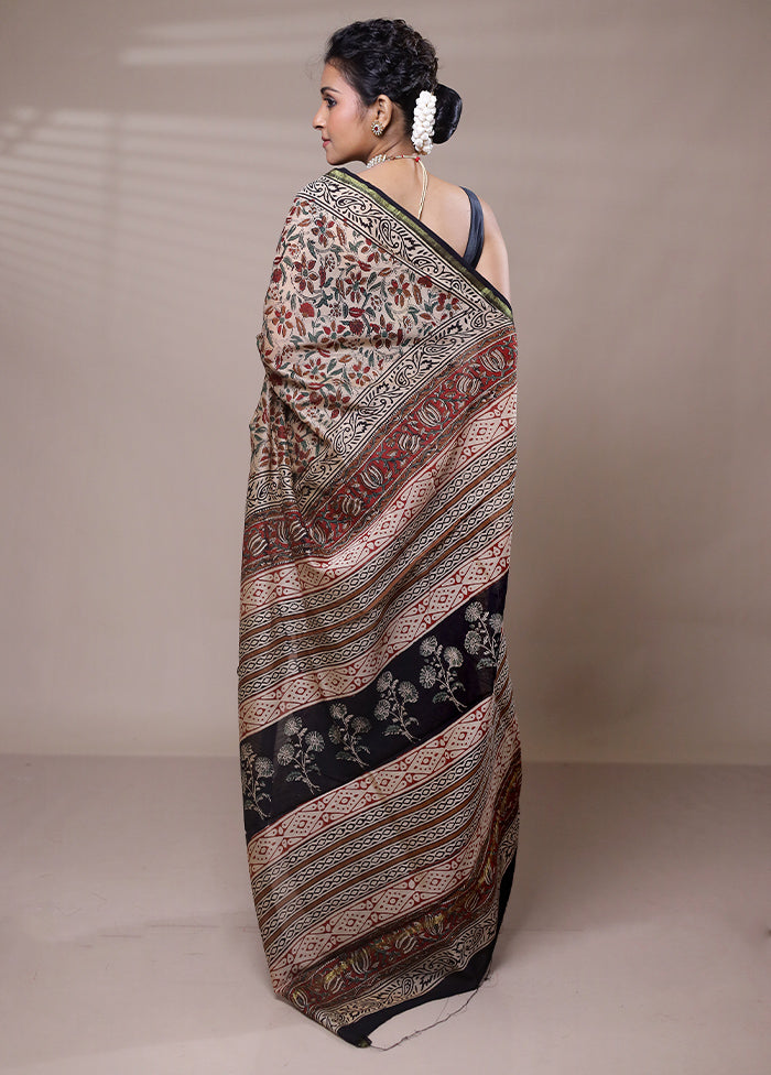 Cream Chanderi Cotton Saree With Blouse Piece