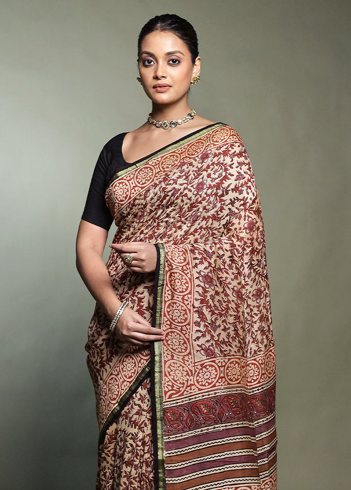 Cream Chanderi Cotton Saree With Blouse Piece