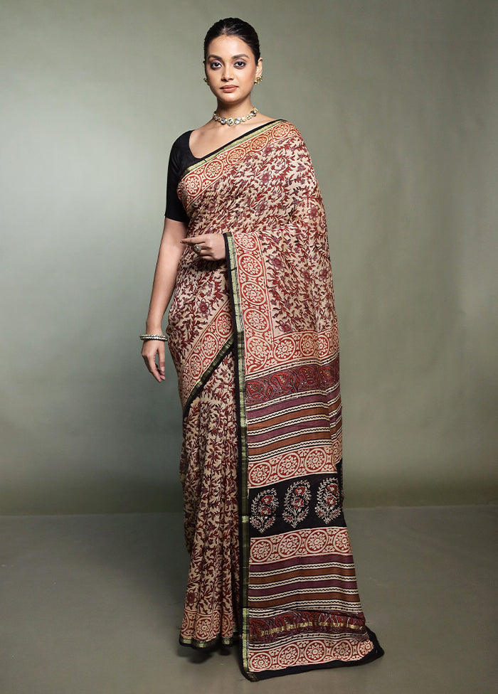 Cream Chanderi Cotton Saree With Blouse Piece