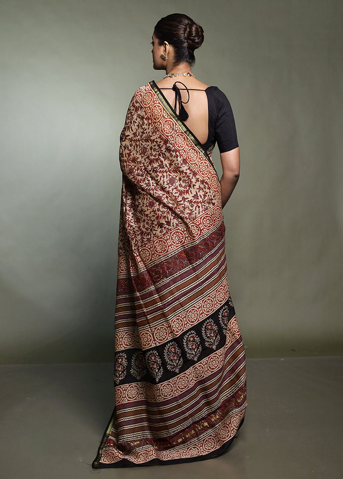 Cream Chanderi Cotton Saree With Blouse Piece