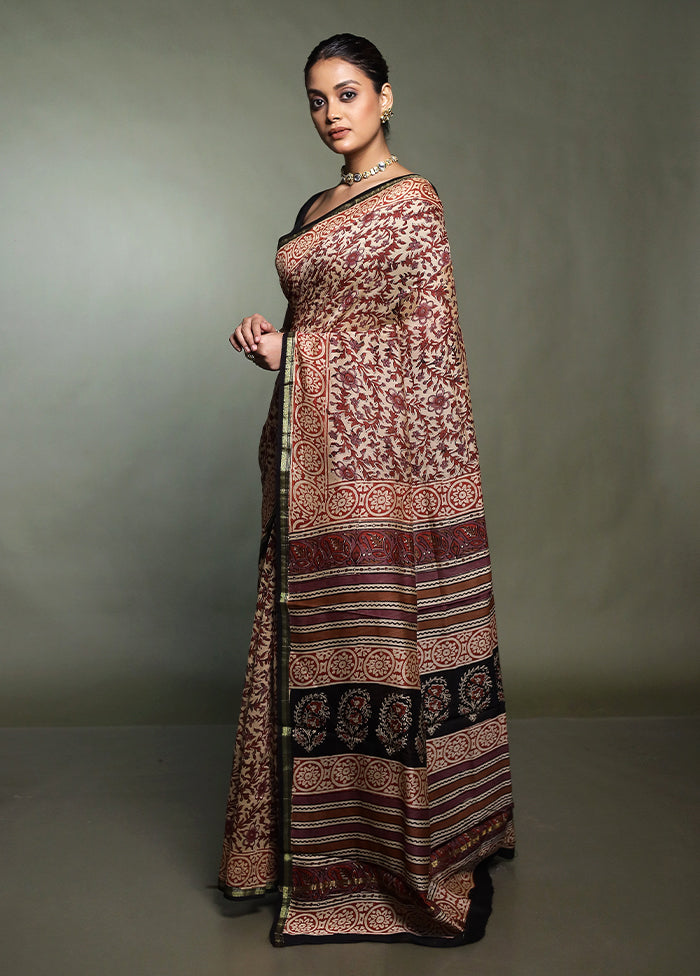 Cream Chanderi Cotton Saree With Blouse Piece