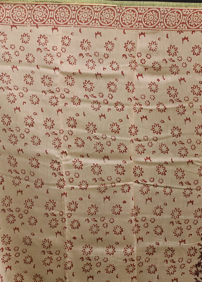 Cream Chanderi Cotton Saree With Blouse Piece