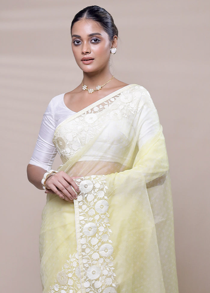 Yellow Organza Saree With Blouse Piece