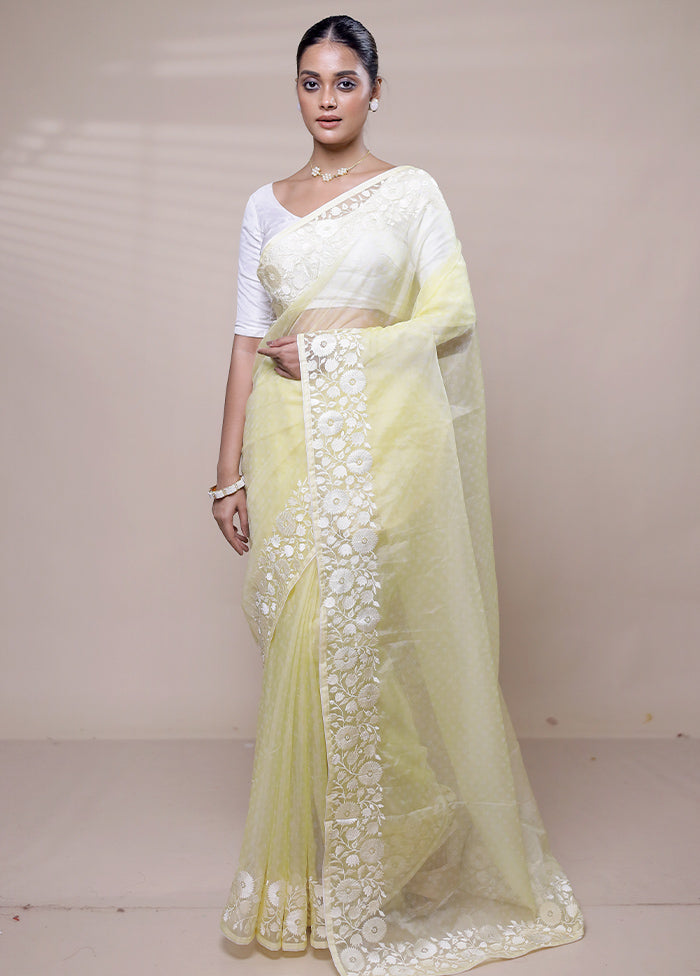 Yellow Organza Saree With Blouse Piece