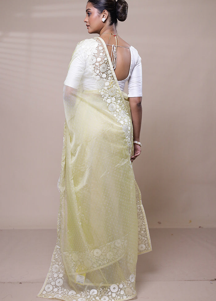 Yellow Organza Saree With Blouse Piece