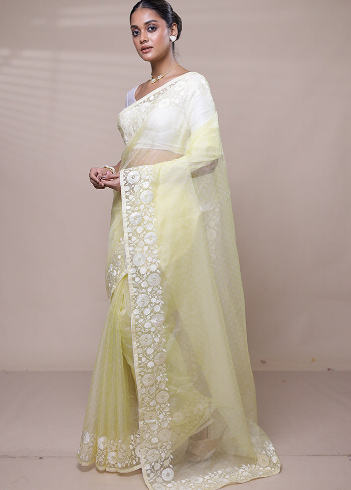 Yellow Organza Saree With Blouse Piece