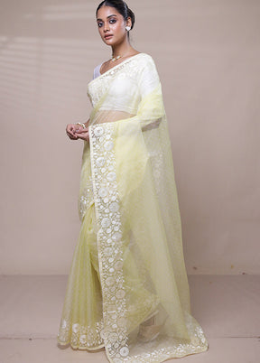 Yellow Organza Saree With Blouse Piece