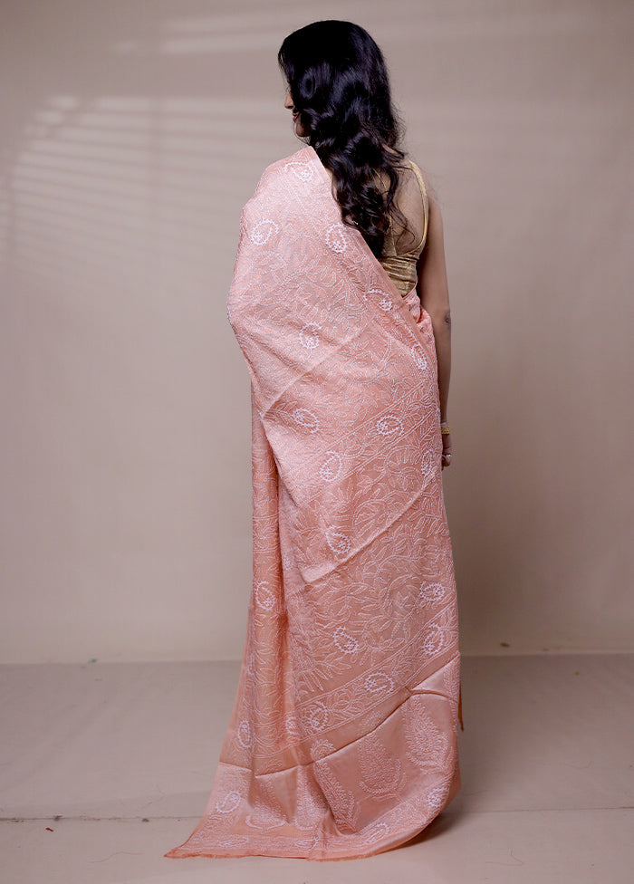 Pink Handloom Tussar Pure Silk Saree With Blouse Piece