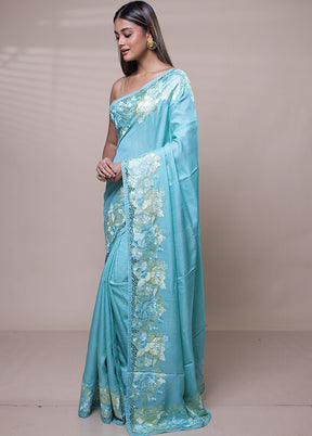 Blue Handloom Tussar Pure Silk Saree With Blouse Piece