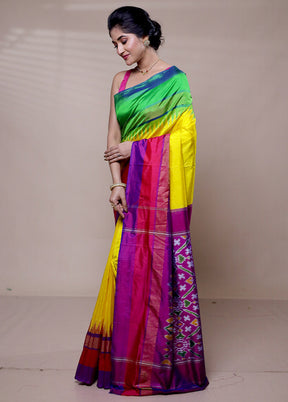 Yellow Handloom Ikkat Pure Silk Saree With Blouse Piece