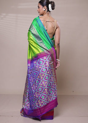 Green Handloom Ikkat Pure Silk Saree With Blouse Piece