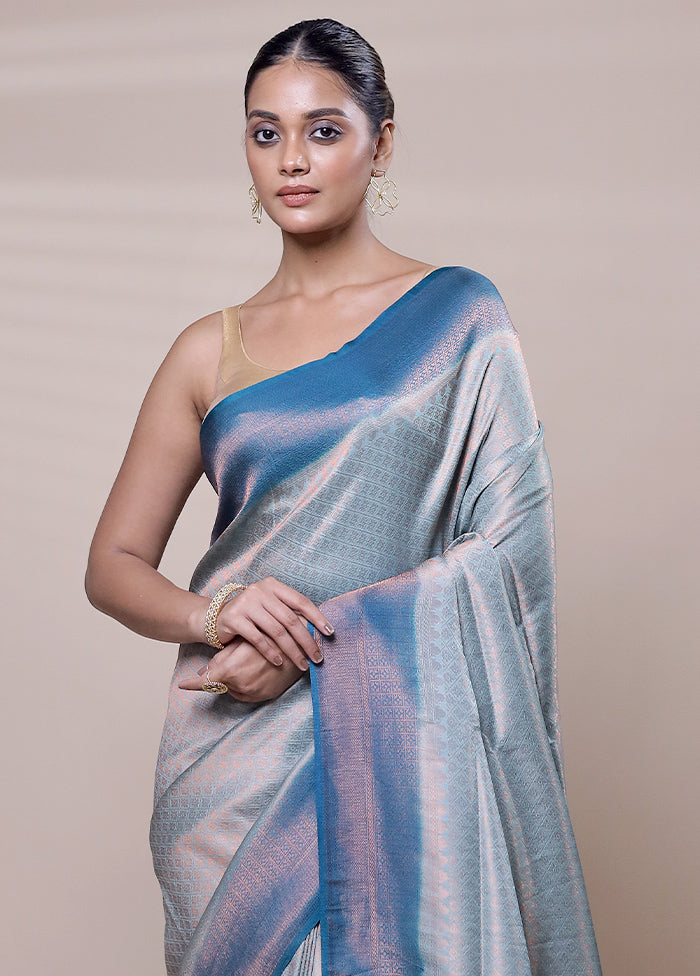 Blue Dupion Silk Saree With Blouse Piece