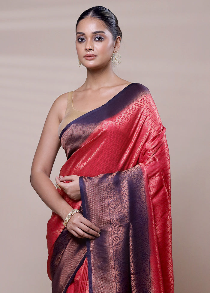 Red Dupion Silk Saree With Blouse Piece