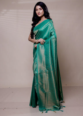 Green Dupion Silk Saree With Blouse Piece