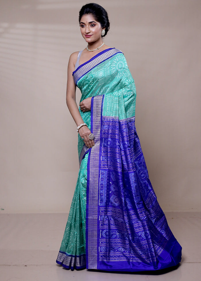 Green Handloom Patola Pure Silk Saree With Blouse Piece