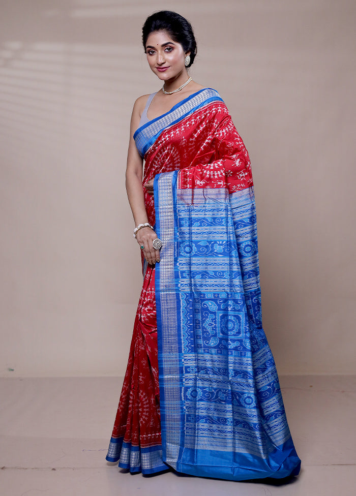 Red Handloom Patola Pure Silk Saree With Blouse Piece