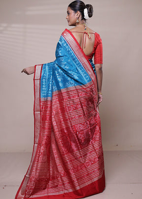 Blue Handloom Patola Pure Silk Saree With Blouse Piece