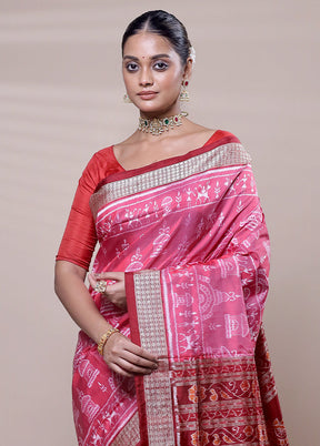 Pink Handloom Patola Pure Silk Saree With Blouse Piece