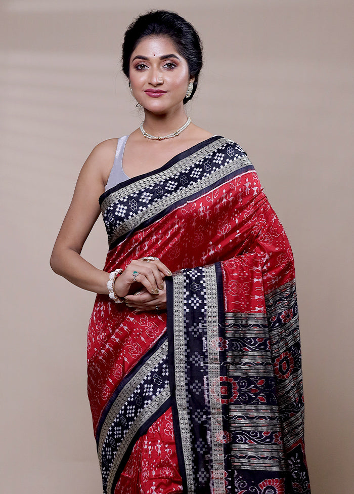 Red Handloom Patola Pure Silk Saree With Blouse Piece