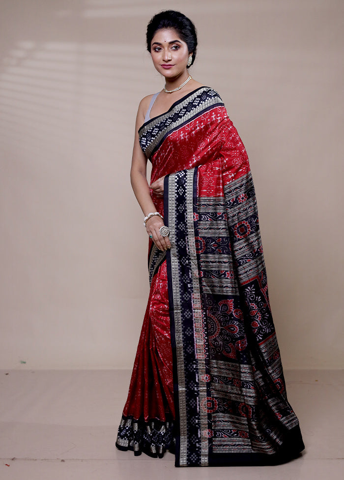 Red Handloom Patola Pure Silk Saree With Blouse Piece