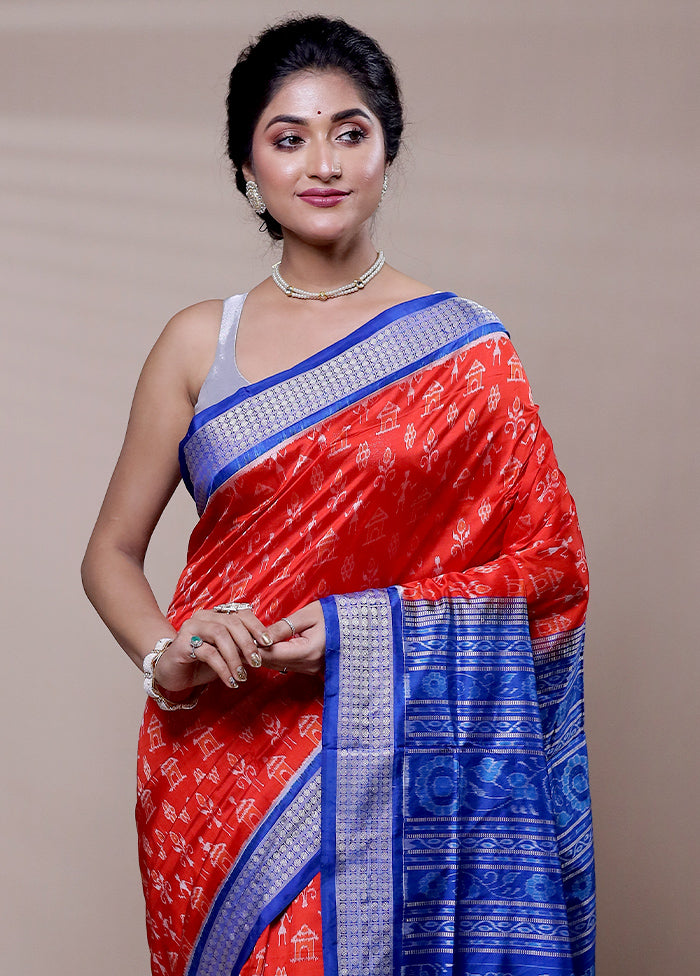 Red Handloom Patola Pure Silk Saree With Blouse Piece