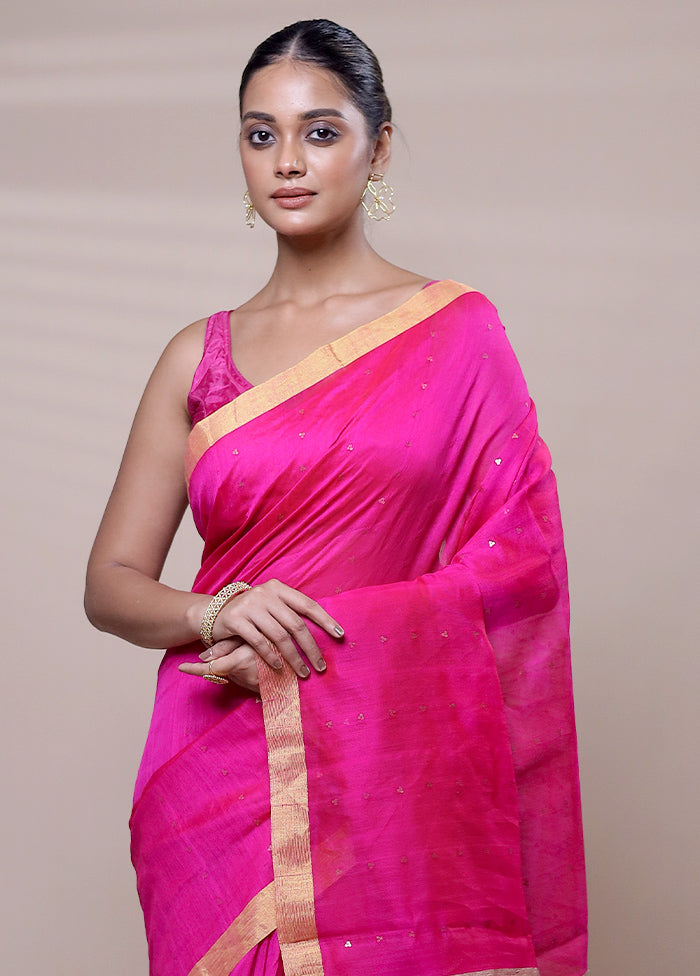 Pink Matka Silk Saree With Blouse Piece