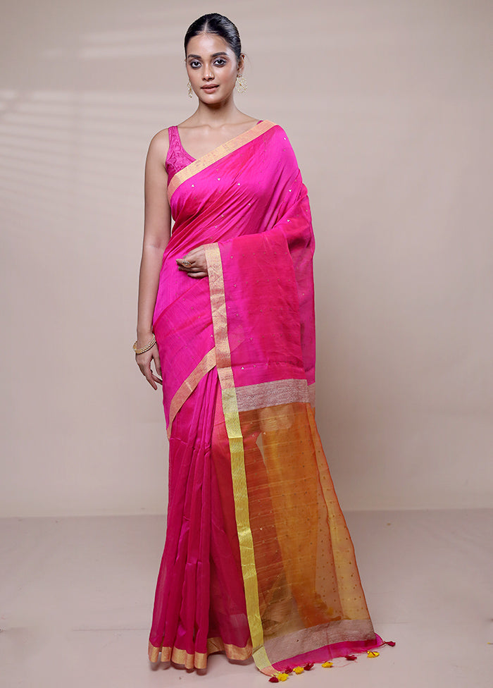 Pink Matka Silk Saree With Blouse Piece