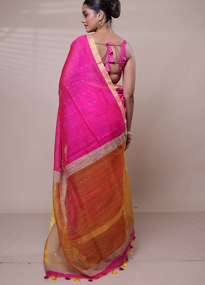 Pink Matka Silk Saree With Blouse Piece