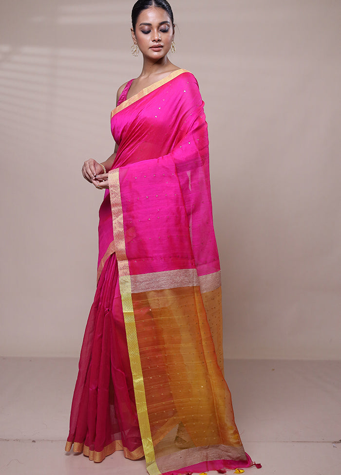 Pink Matka Silk Saree With Blouse Piece