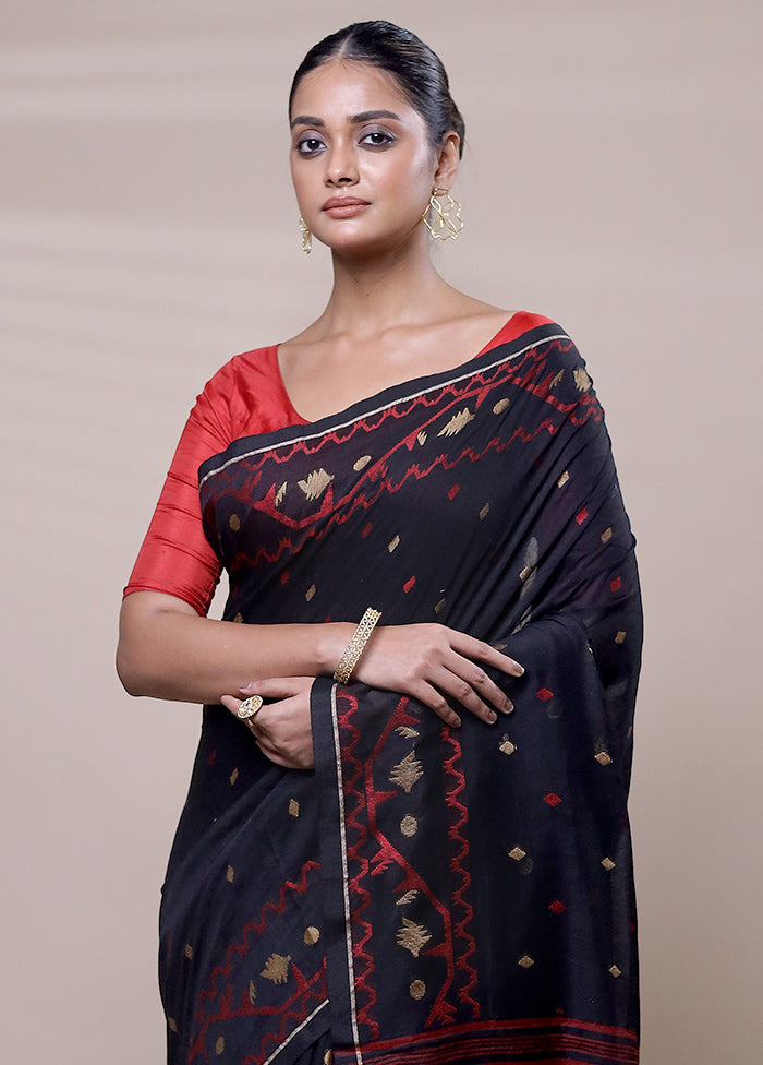 Black Cotton Saree With Blouse Piece