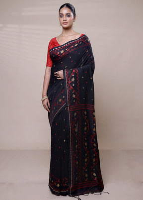 Black Cotton Saree With Blouse Piece