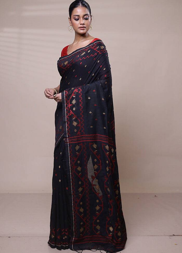 Black Cotton Saree With Blouse Piece